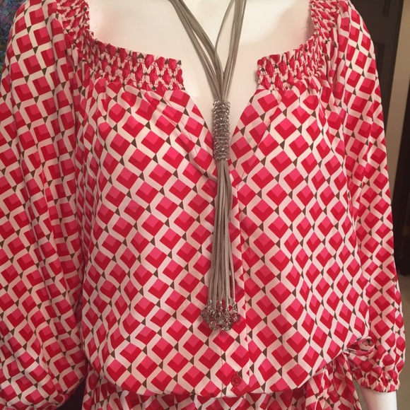Old Navy Red Pink Grey Trellis Print Dress - Picture 4 of 8